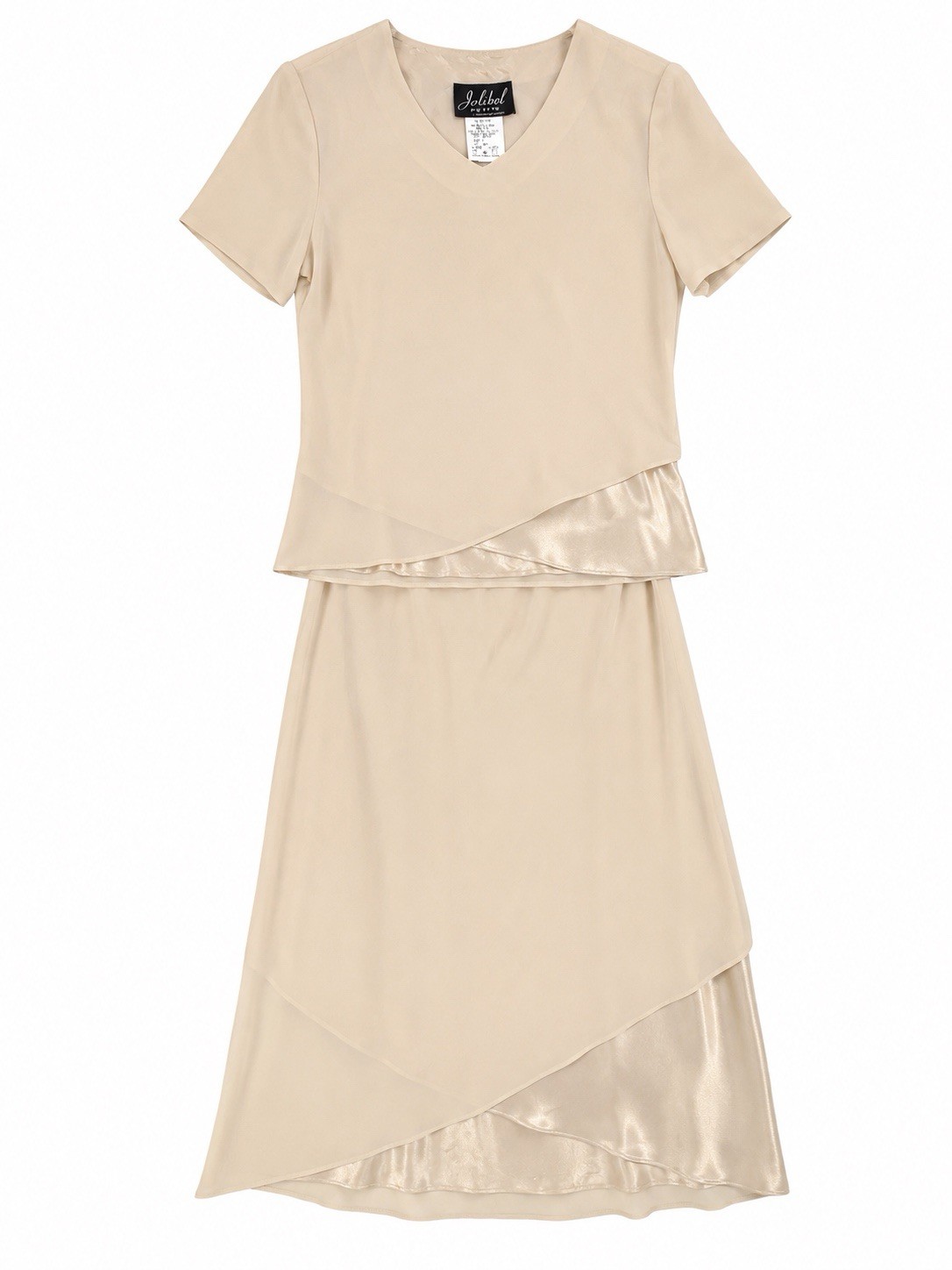 Jolibel Petite Skirt Suit Set Size 2 Beige Satin Vintage 90s