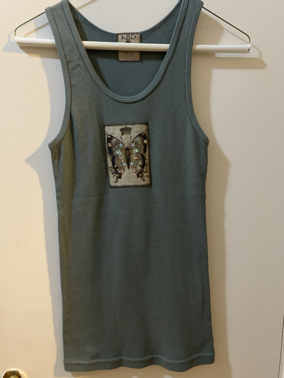 KBD Vintage Ribbed Butterfly Tank Top One Size Fits Most Medium/Large