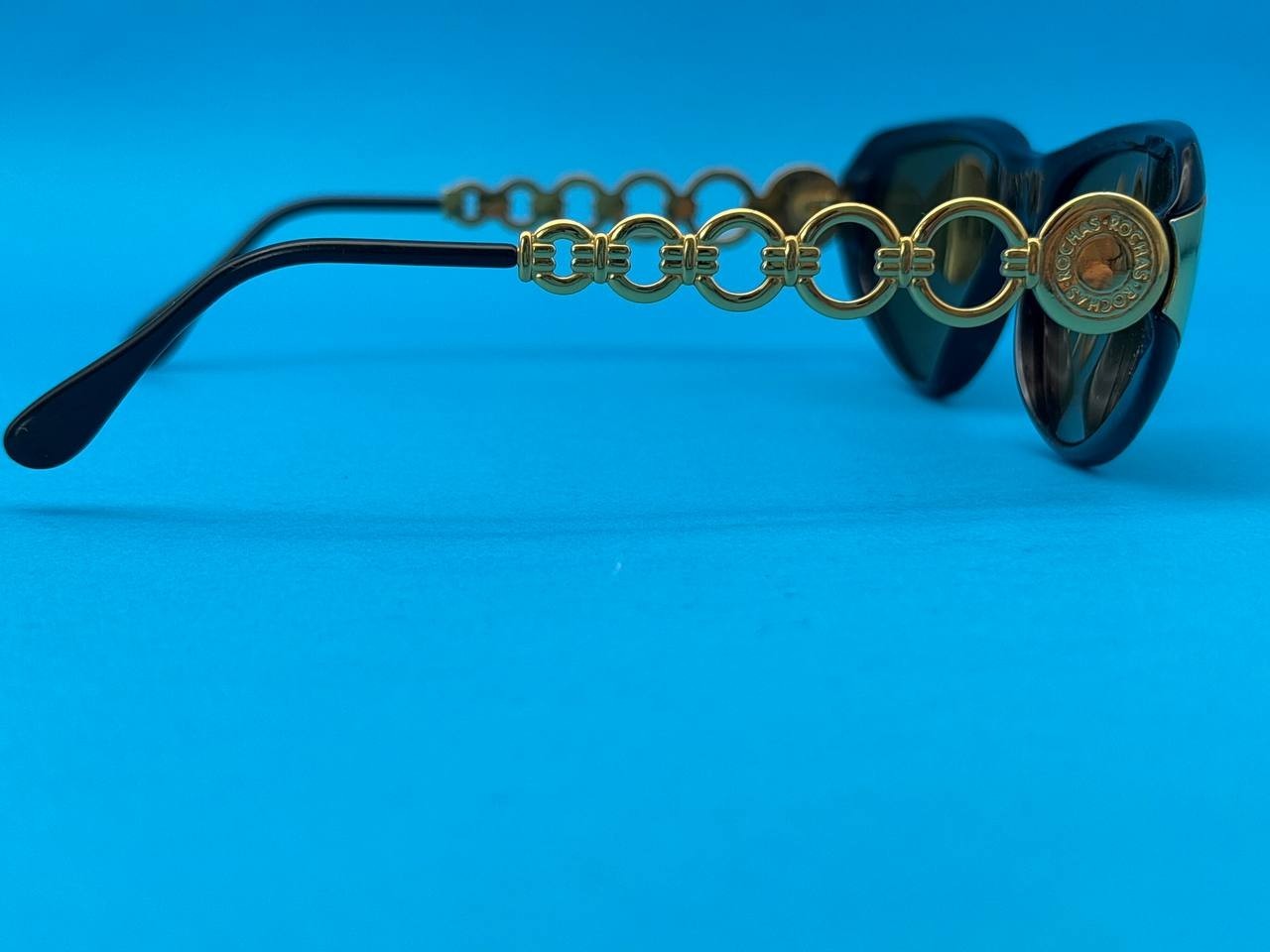 Vintage Rochas Paris 9004 01 Sunglasses Black Gold France Designer Rare Chic