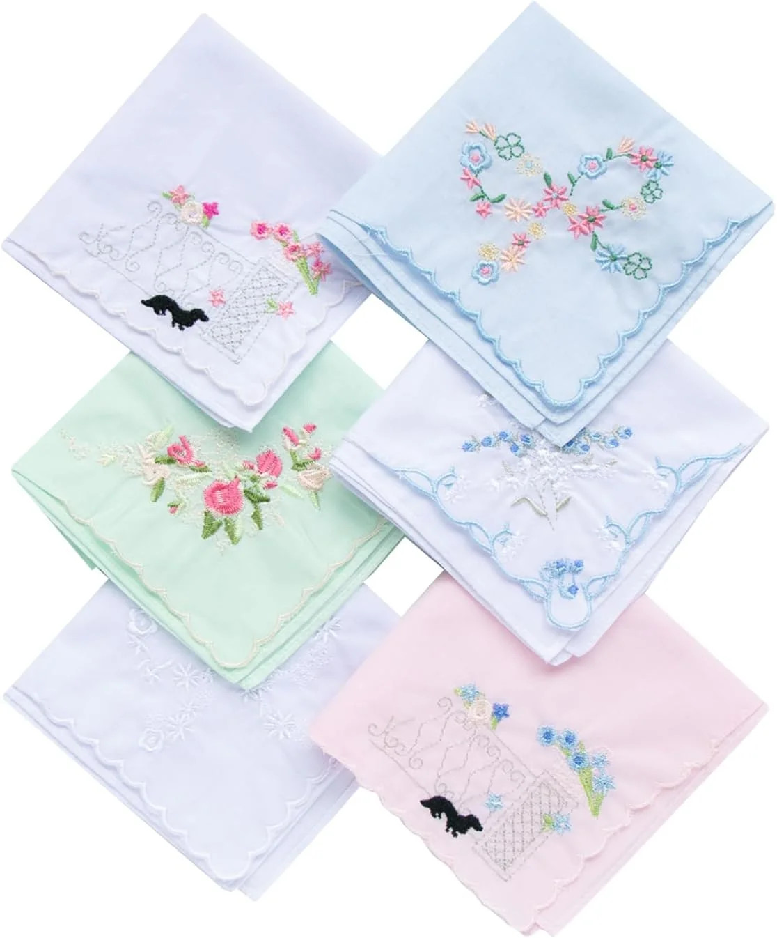 Assorted Ladies Novetly Embroidered Cotton Soft Handkerchiefs Scalloped Hankies