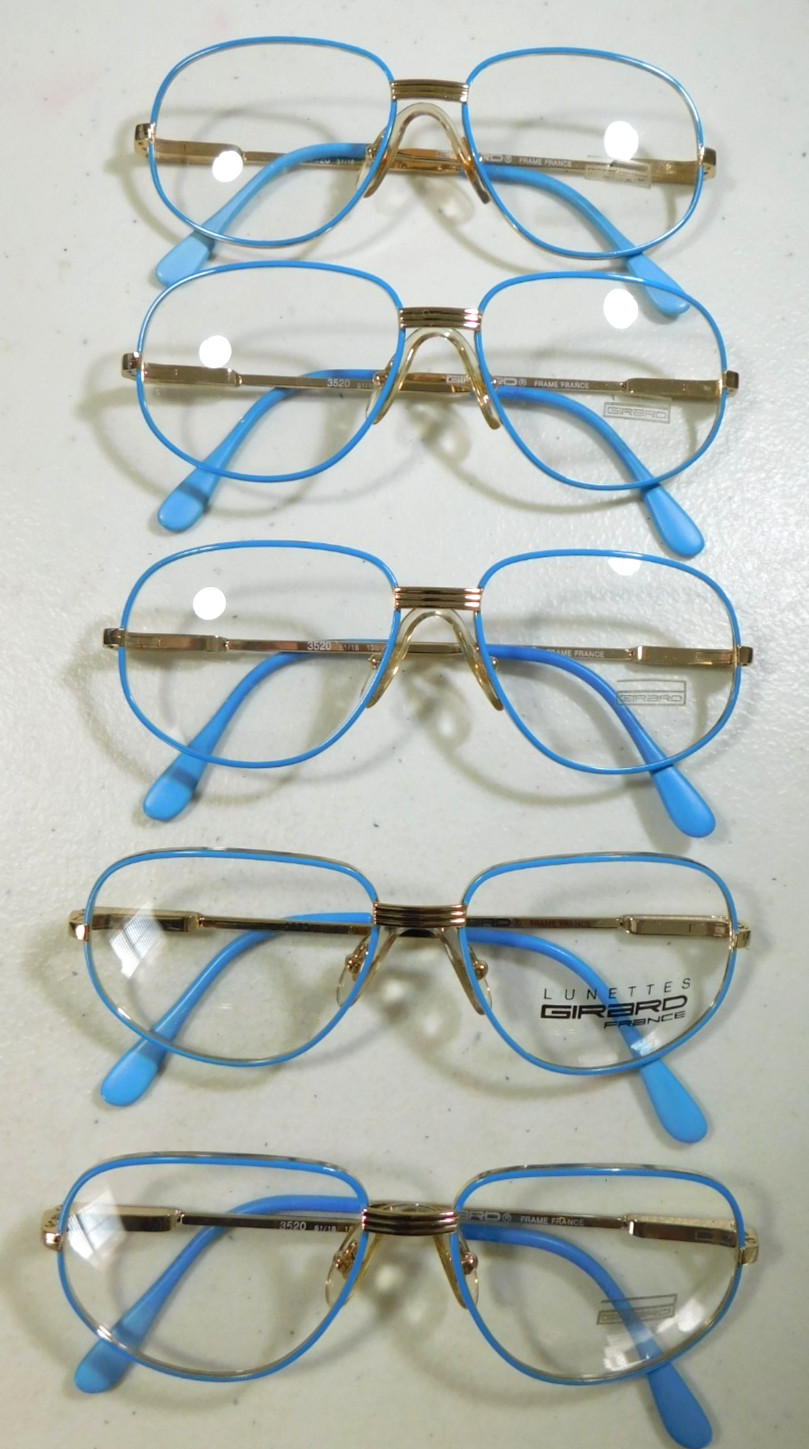 Vintage 5 Pc. GIRARD 3520 Gold/Blue 51/18 Eyeglass Frame Lot New Old Stock #291