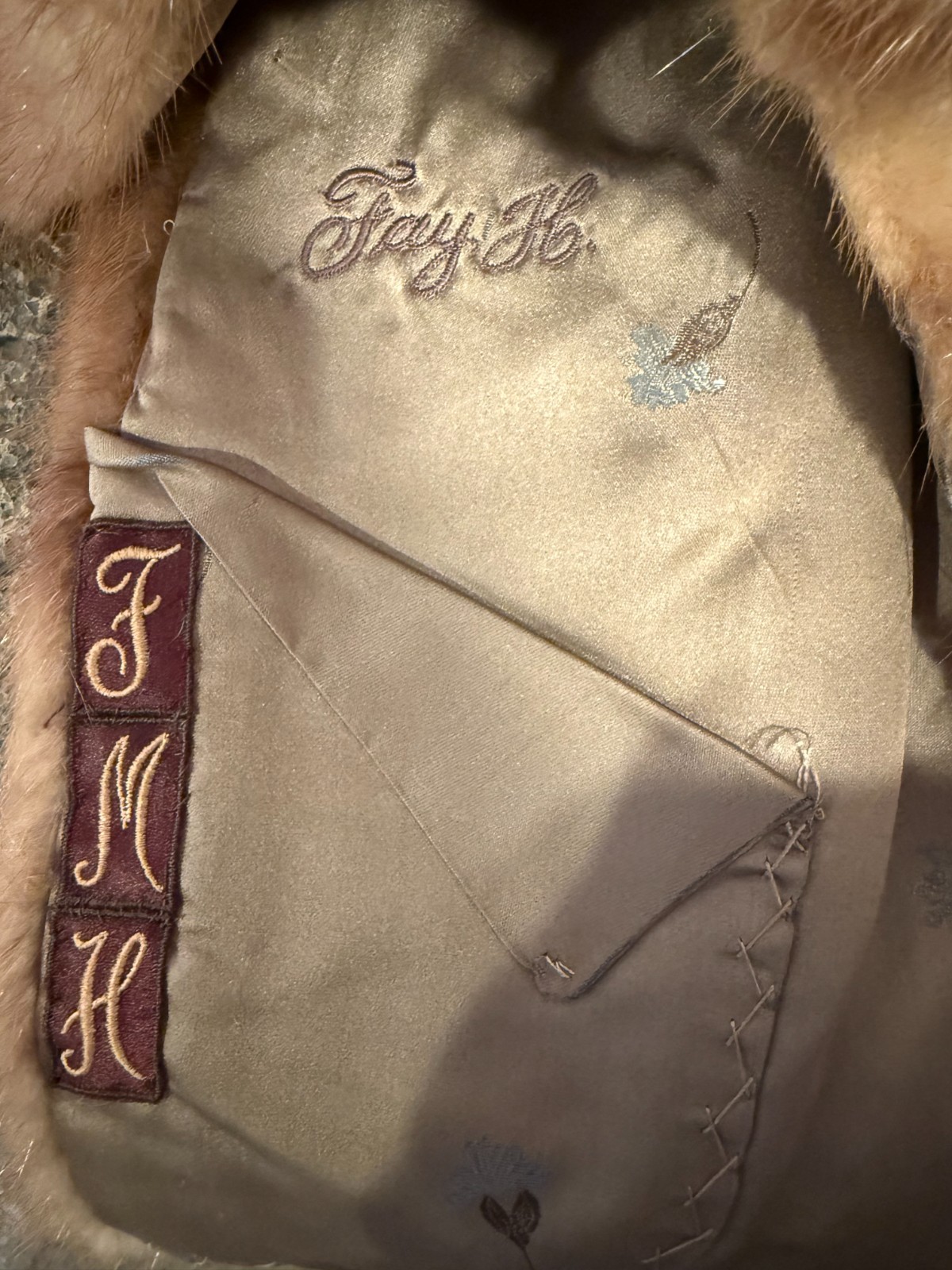 Vintage Real Mink Fur Stole Wrap Capelet Monogrammed Mid Century Hollywood Glam