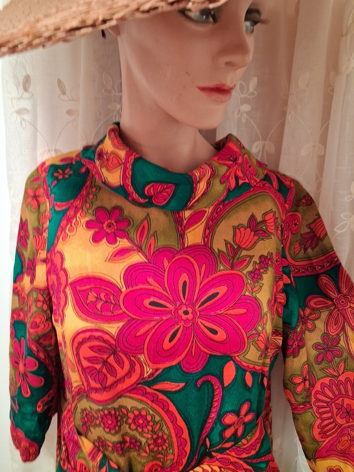 Vintage ALICE POLYNESIAN Hostess Dress Psychedelic Mod Max Aloha Pool Beach 70s