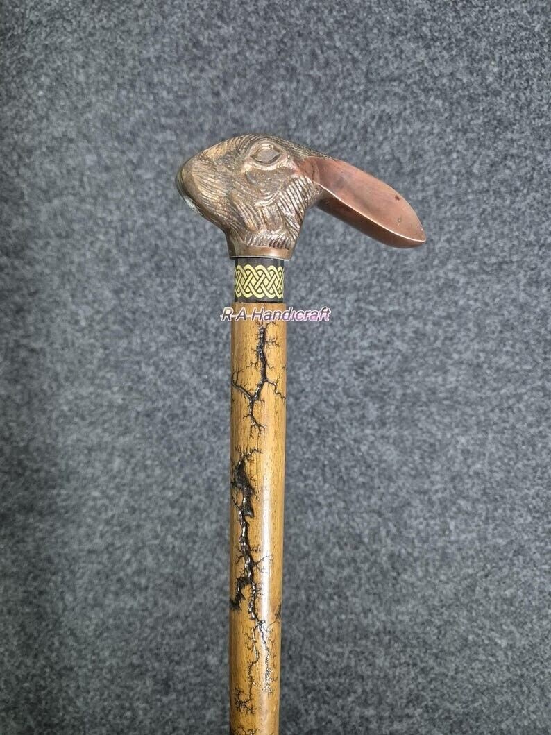 Antoique Copper Finish Aluminum Rabbit Victorian Wooden Walking Stick Cane