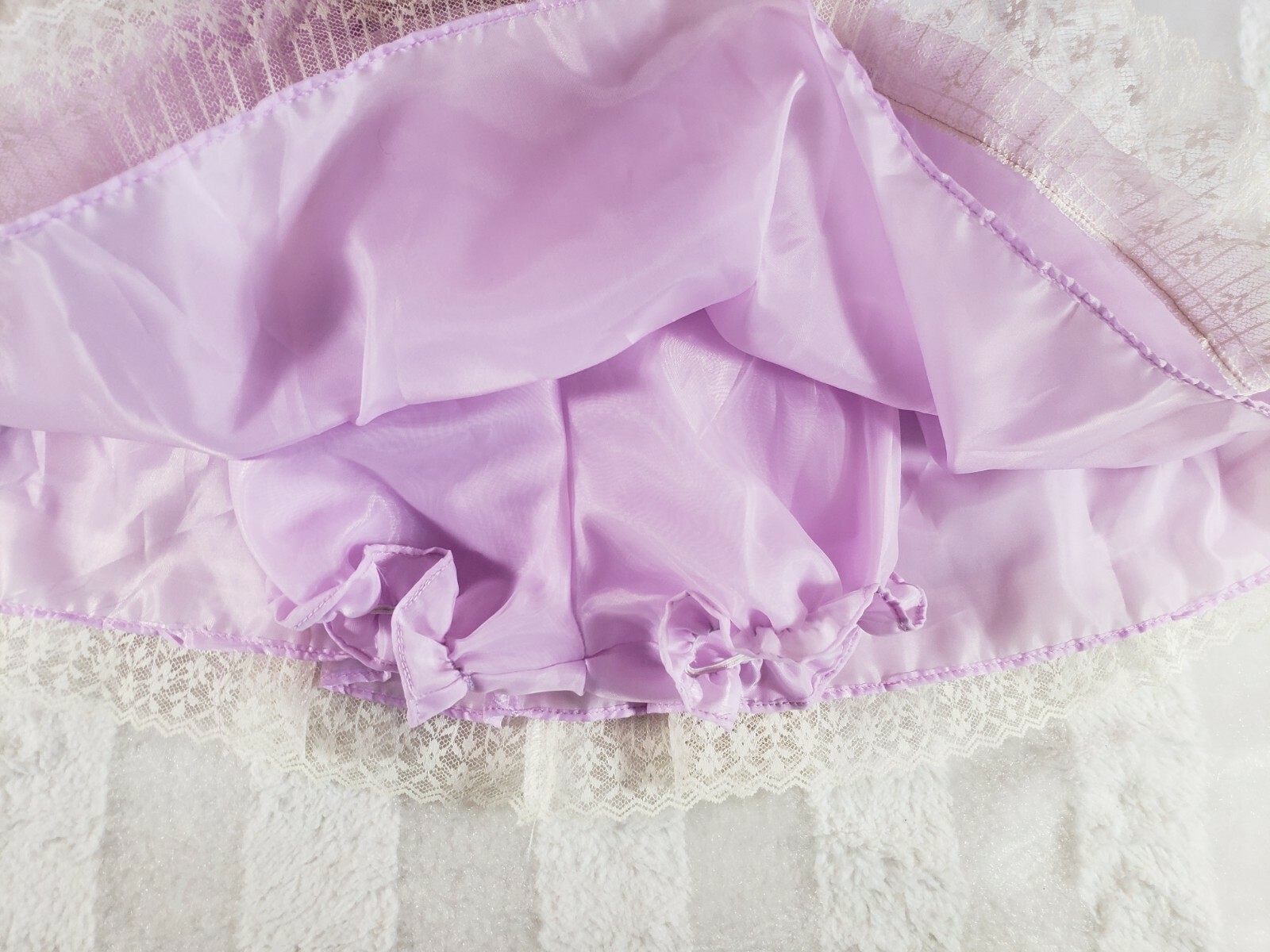 Vintage Sheer Organza Nylon Lace Purple White Party Dress Bloomers S 12 Months