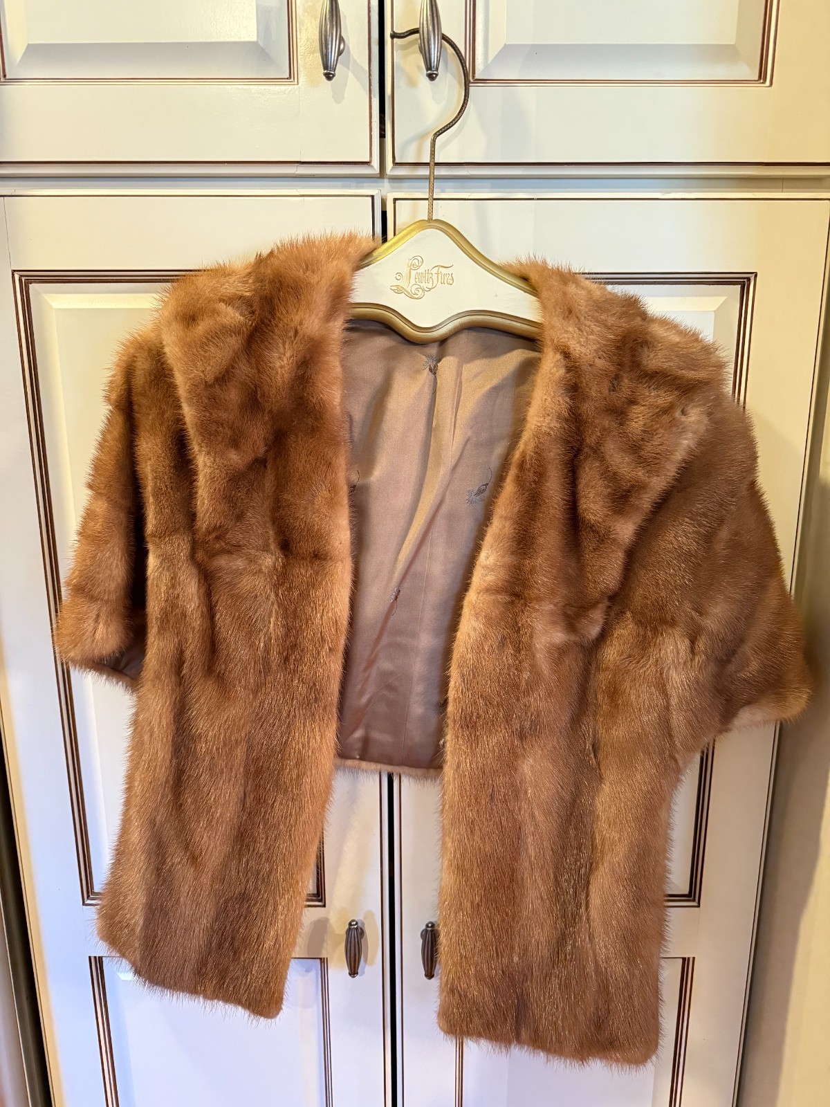 Vintage Real Mink Fur Stole Wrap Capelet Monogrammed Mid Century Hollywood Glam