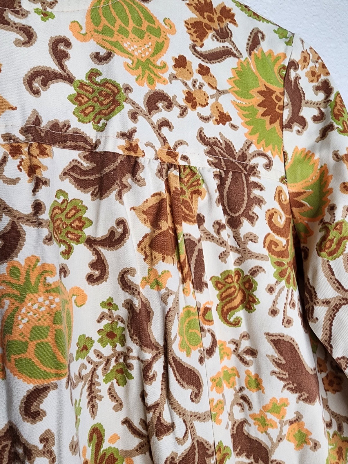 1960s Sears Jr Bazaar Cream and Brown Floral Paisley Print Vintage Dress Size 9P