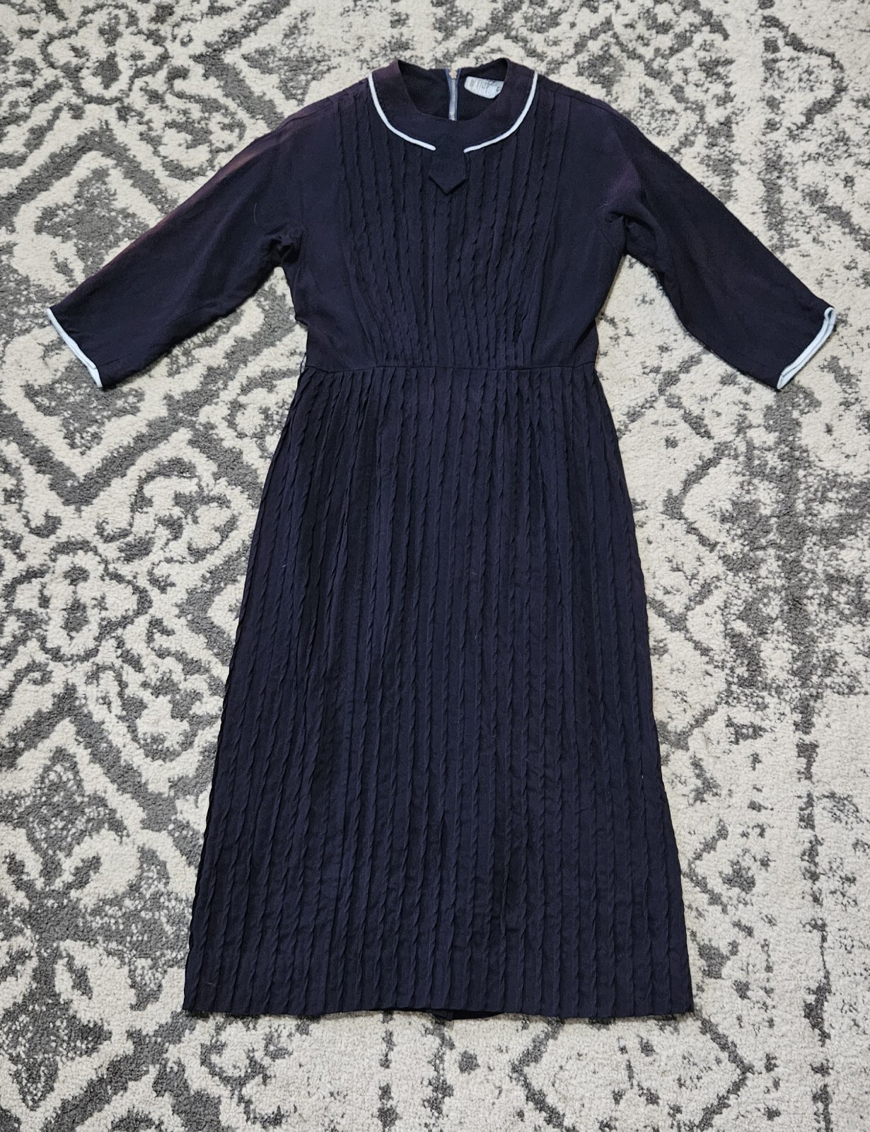 Vintage 1950s 1960s Laiglon Navy Blue Acetate Dress S/M Faded AS-IS