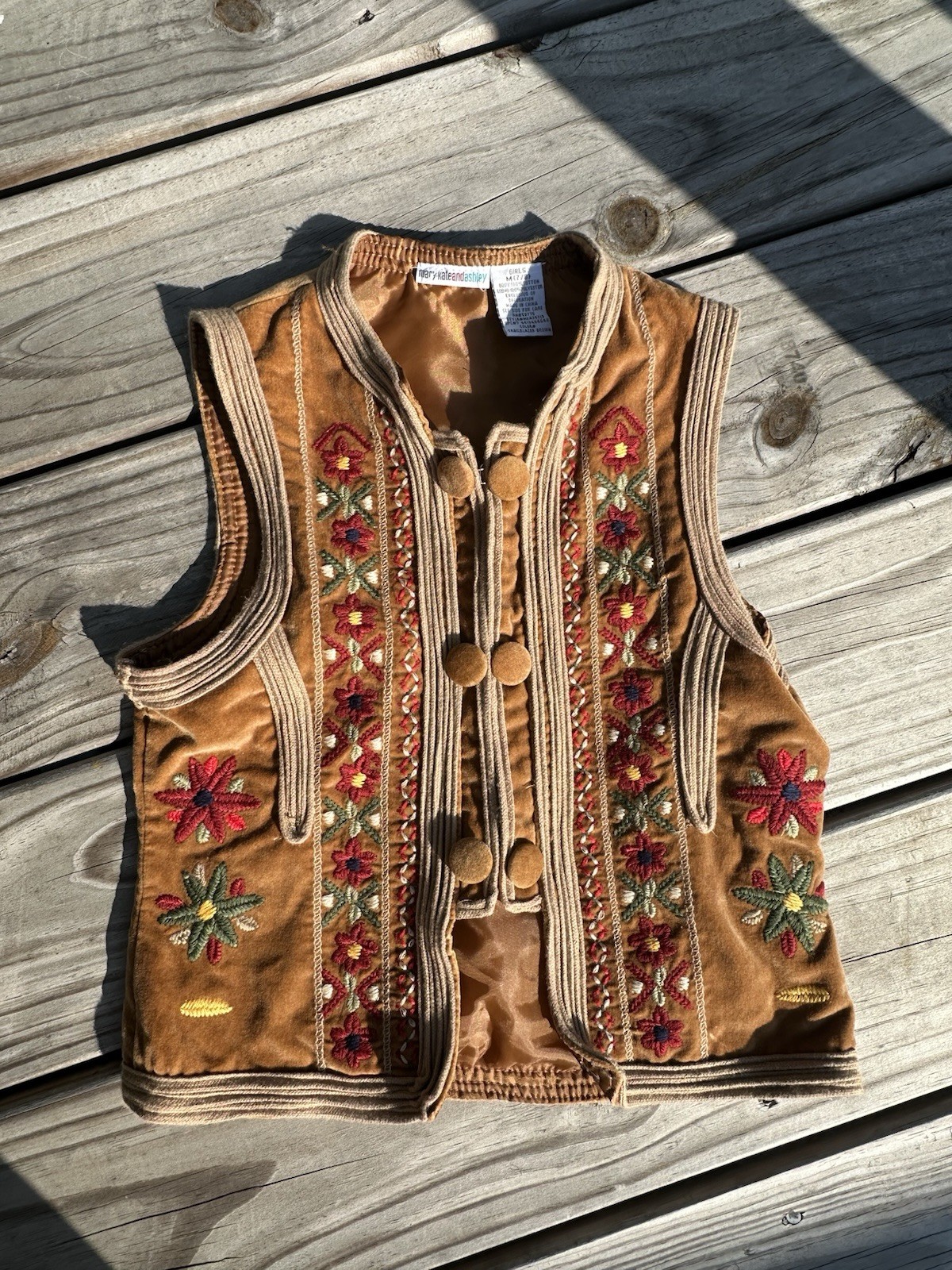 Mary Kate and Ashley Y2K Brown Velvet Embroidered Vest Size 7/8 Vintage 2000s