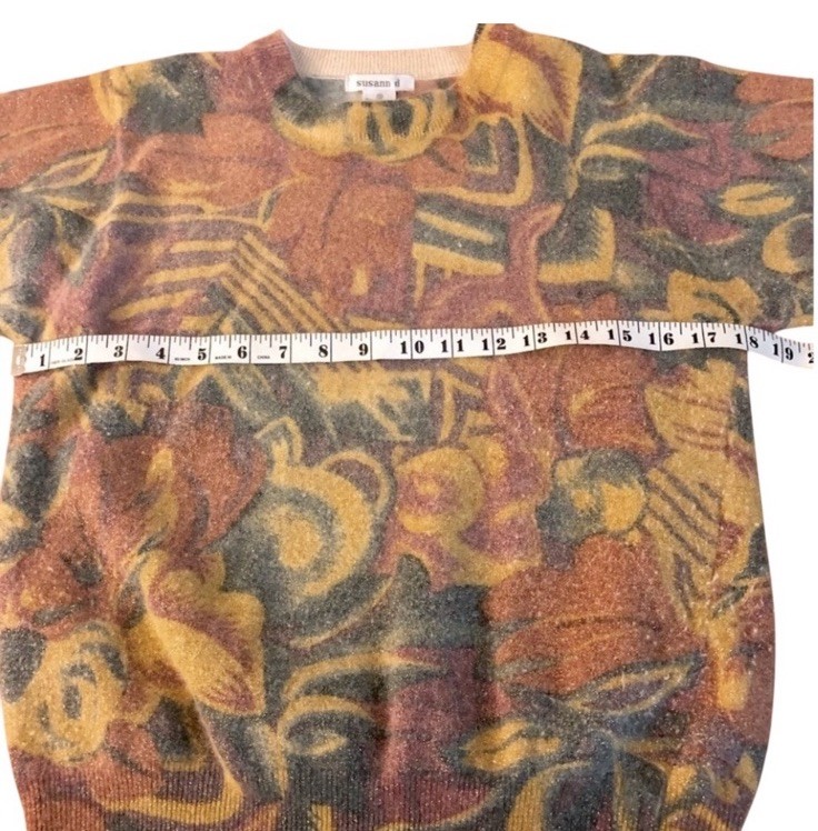 1980’s Vintage Pullover Sweater in Dusty Rose, Gold & Green, Lambswool Angora, S