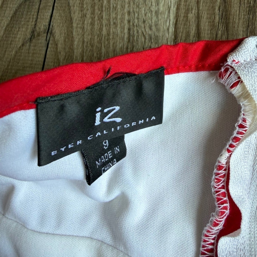Vintage Byer California IZ Red White Tropical Floral Strapless Lace Trim Dress 9