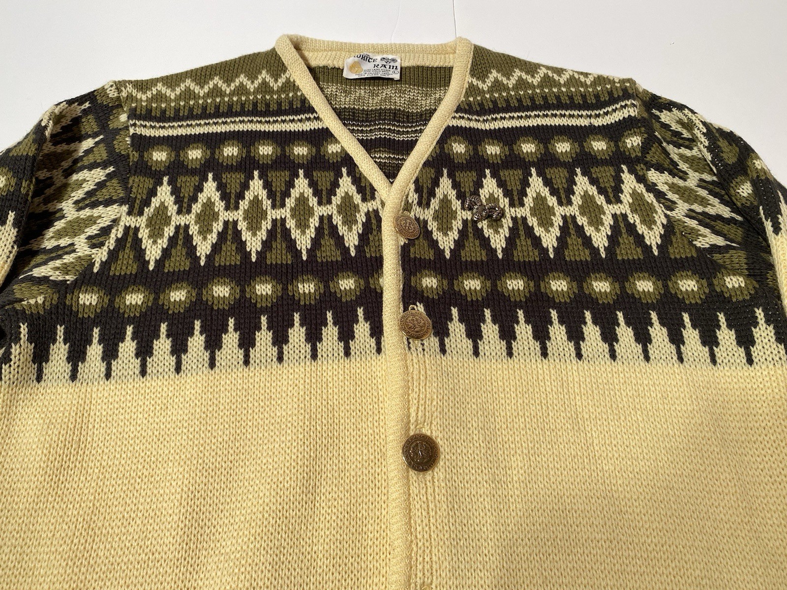Vintage COHISE RAM 100% Virgin Wool Cardigan Sweater 1970s Made in Canada Size L