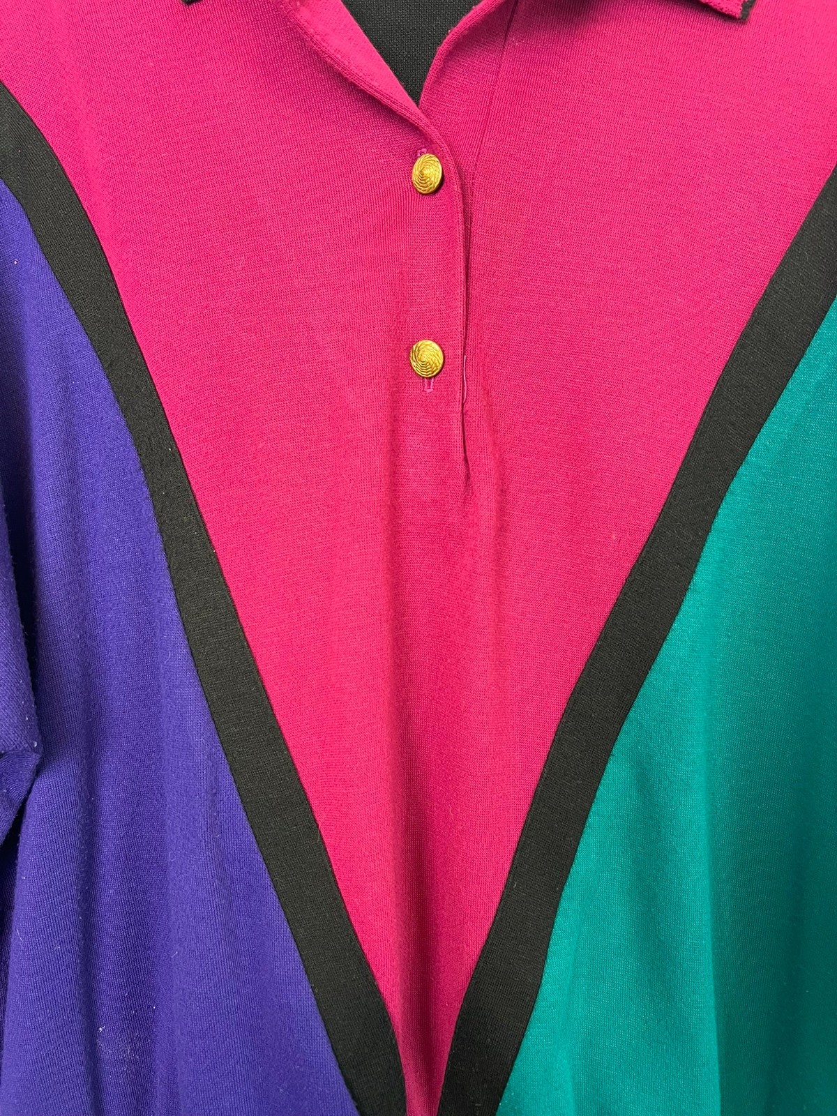Vtg 80s Colorblock Panel Polo Sweatshirt Cotton Blend L