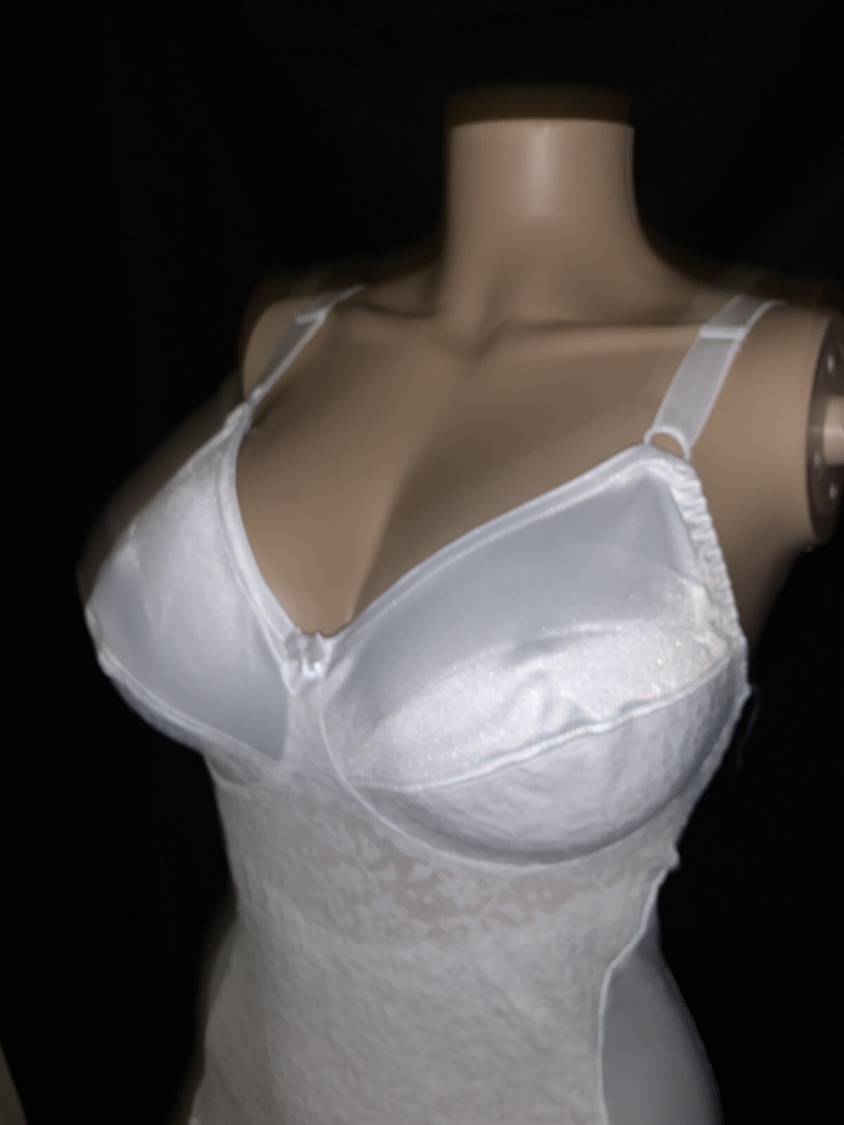 38 DD Vintage New Satin Lace Bra Girdle Full Slip Spandex One Pc Body Shaper