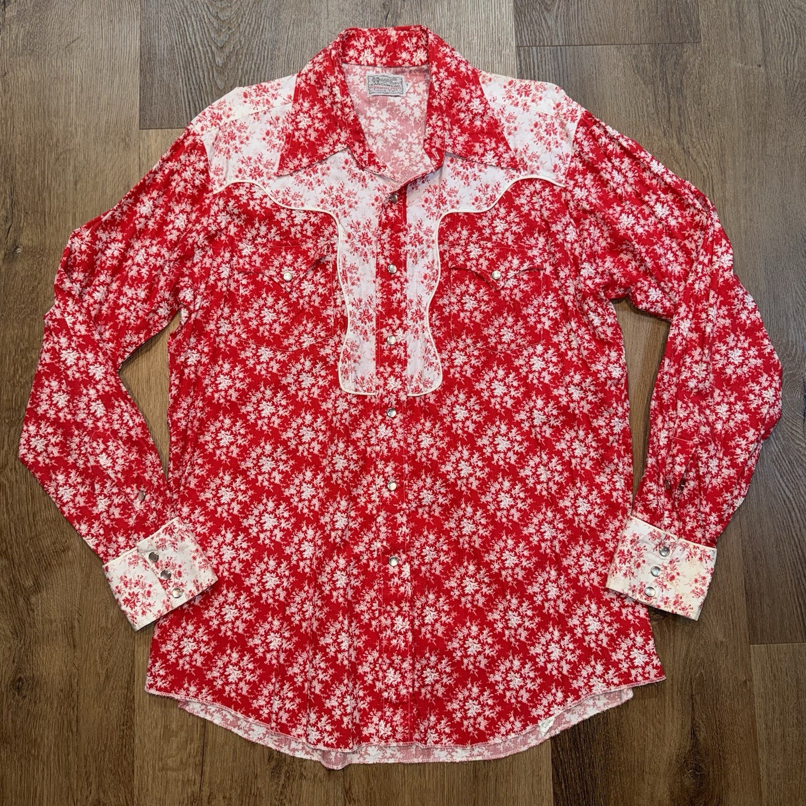 Vtg H Bar C Pearl Snap Shirt Floral Yoke Western Rockabilly 70s XL Mens 17 36