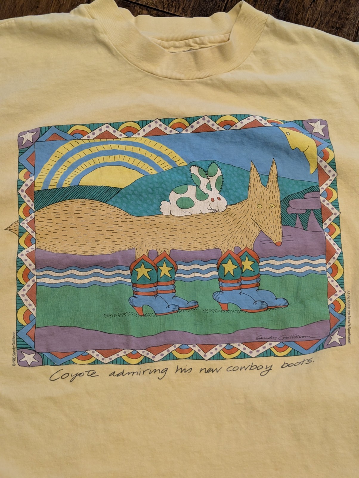 1983 Sandy Gullikson Coyote Admiring Cowboy Boots Size Large Shirt Single Stitch