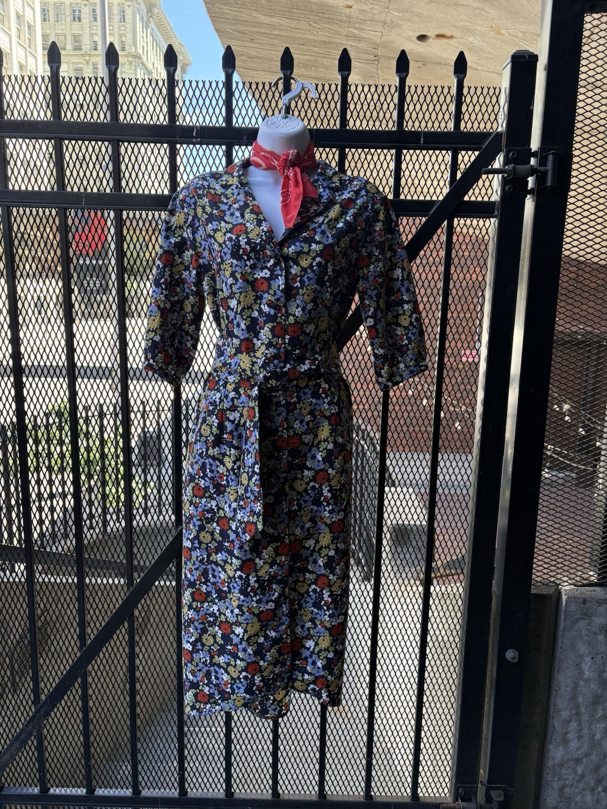 Vintage Volup Plus Handmade 1960s Floral Shirtdress with Matching Fabric Belt!