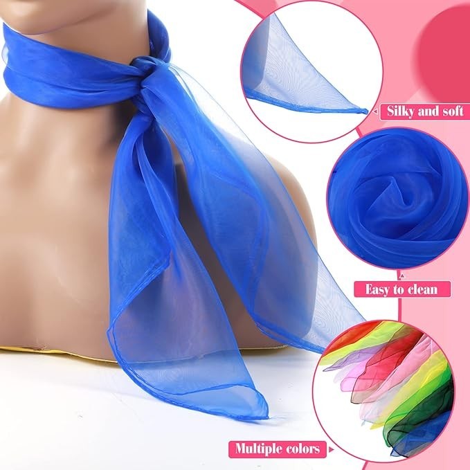 12 Pcs 50s Retro Chiffon Sheer Square Neck Head Handkerchief 27.5 X 27.5 In