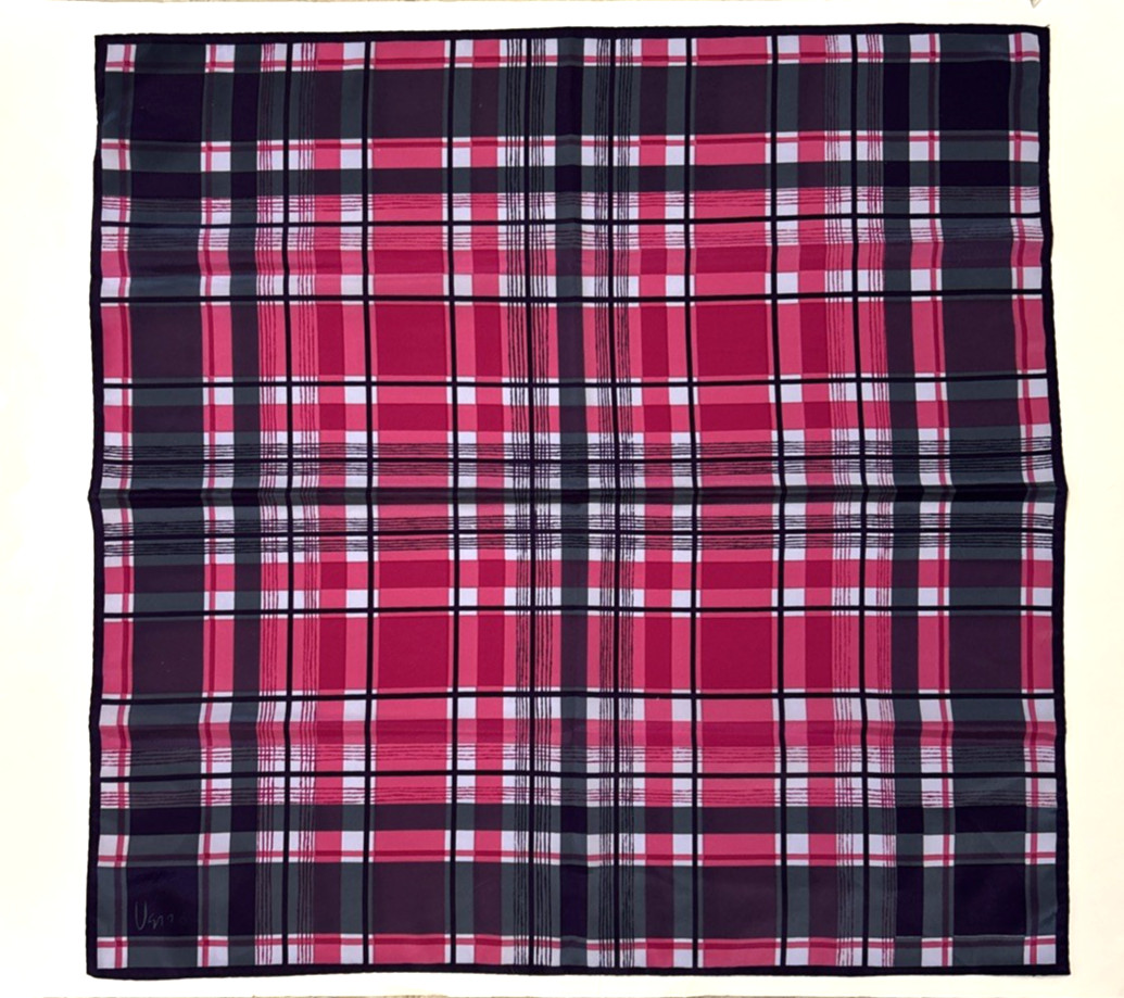 Vera Neumann Vintage Scarf Purple Pink Plaid 21″ Square Japan Appears Unused