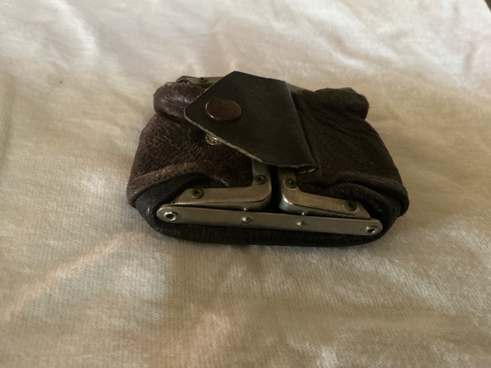 1920s Hinged Brown Leather Coin Pouch Wallet Snap Closure. Good for age.
