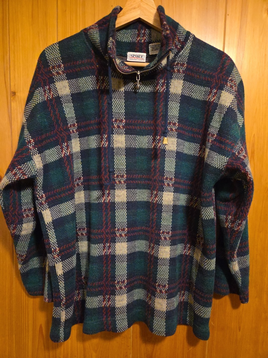 Vintage 80s 90s Plaid Mock Neck Sweater Small 23×26.5 Sport Carriage Court