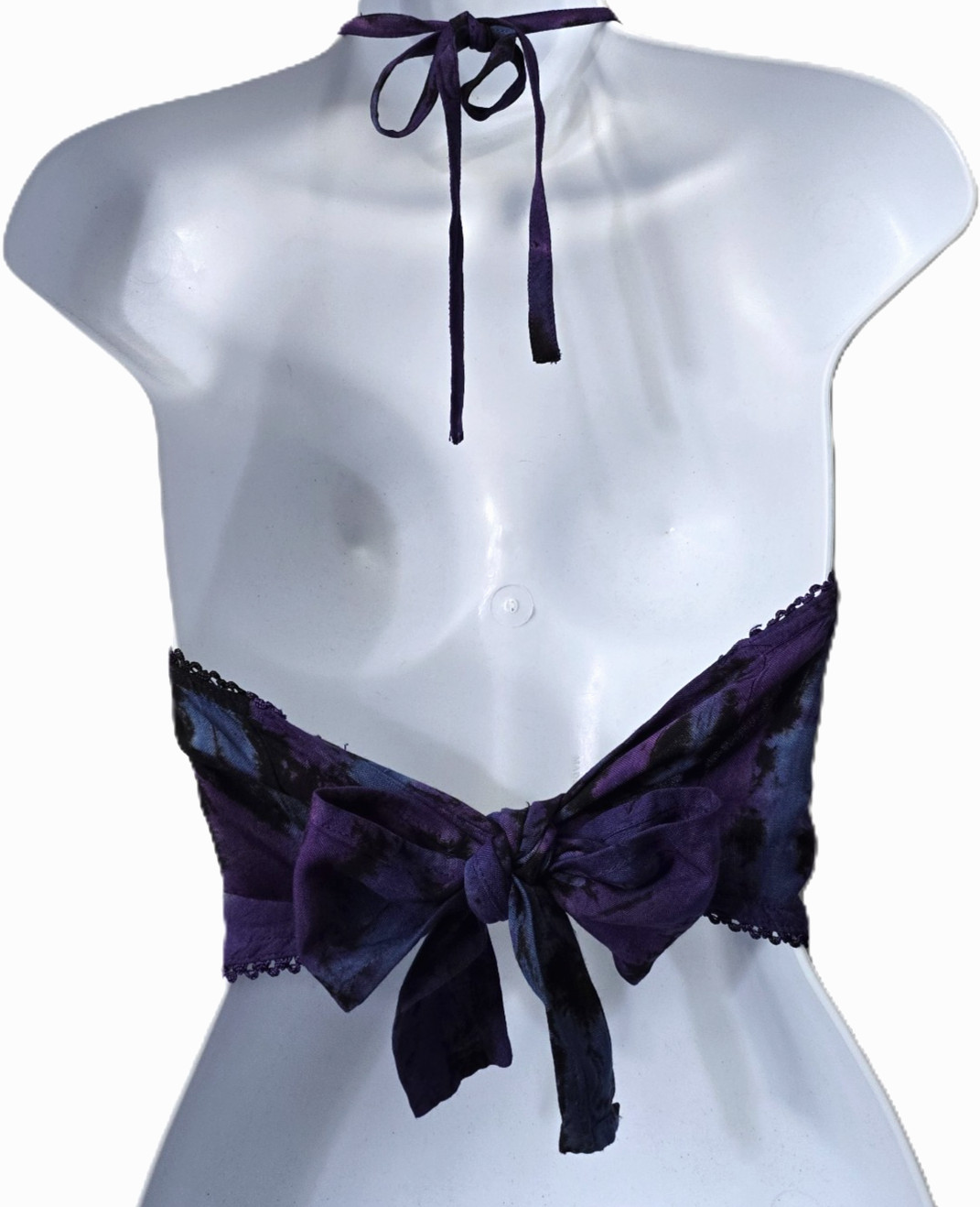 Vintage Halter Embroider Crop Top OS One Size S M L Purple Tie Dye Y2K Rave Goth
