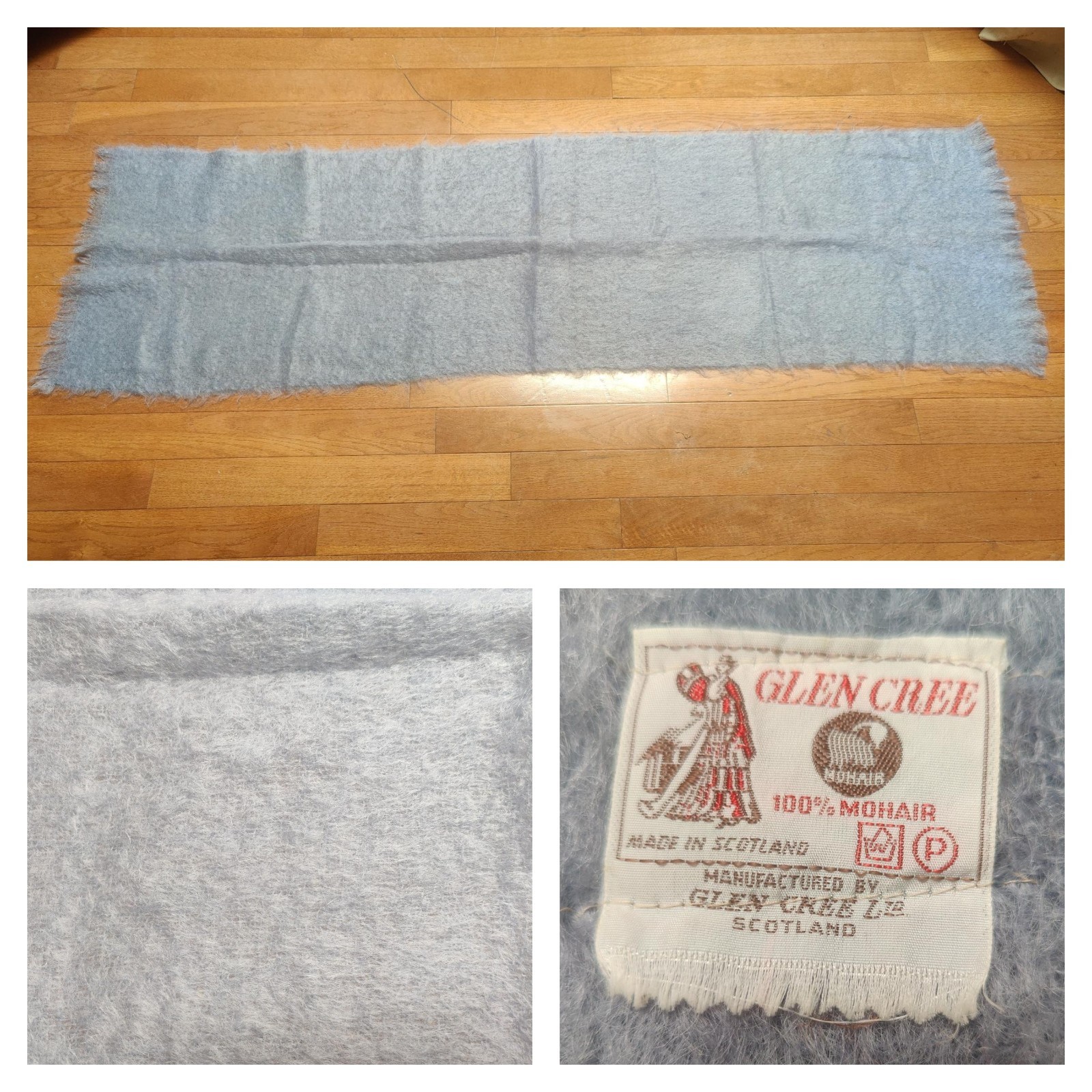 Vintage Glen Cree 100% Mohair Scarf Shawl Made in Scotland Light Blue 20″ x 72″