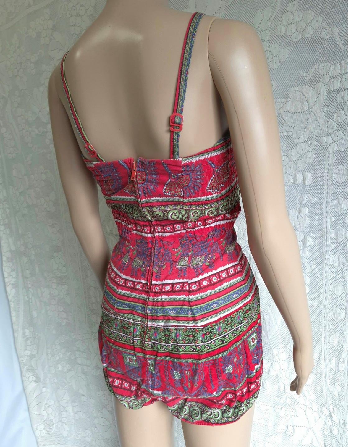 PIN-UP RED COTTON PRINT Rose Marie Reid 1950s Vintage BATHING SWIM SUIT- SM