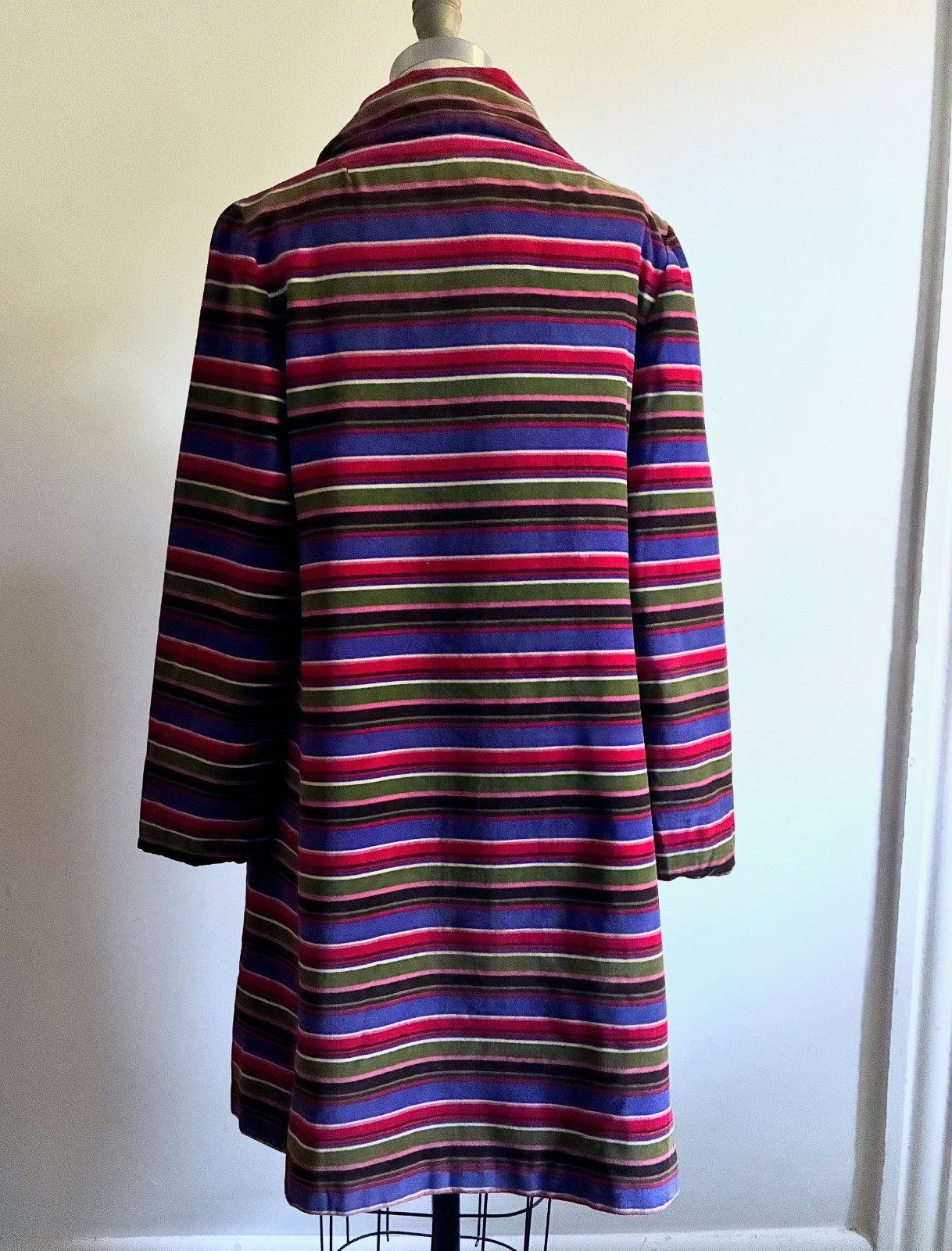 Vintage 1960s Womens Striped Velveteen Coat Butterscotch Lining Petite A-line