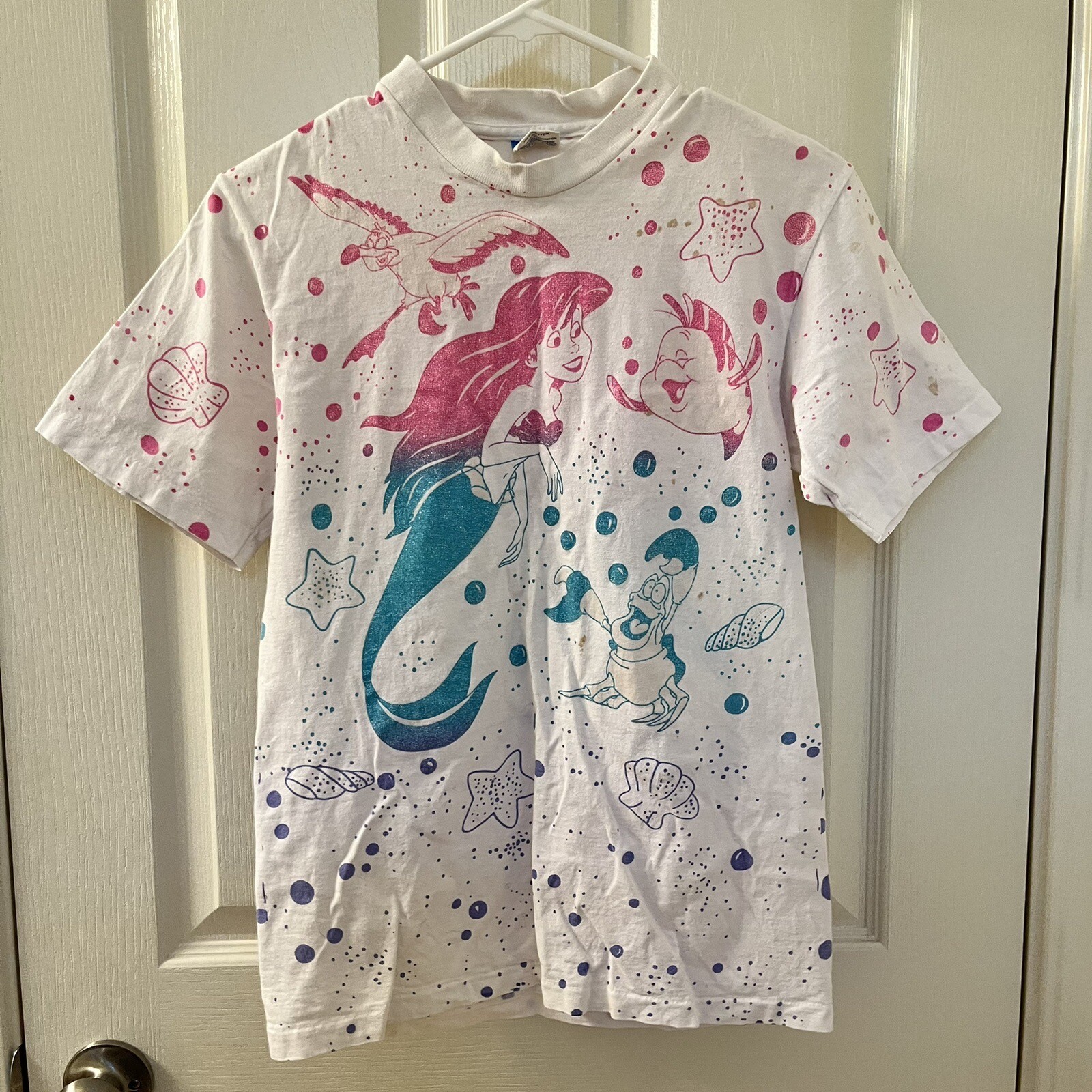 Vintage Disney The Little Mermaid Ombre Glitter Graphic Tee Single Stitch Youth