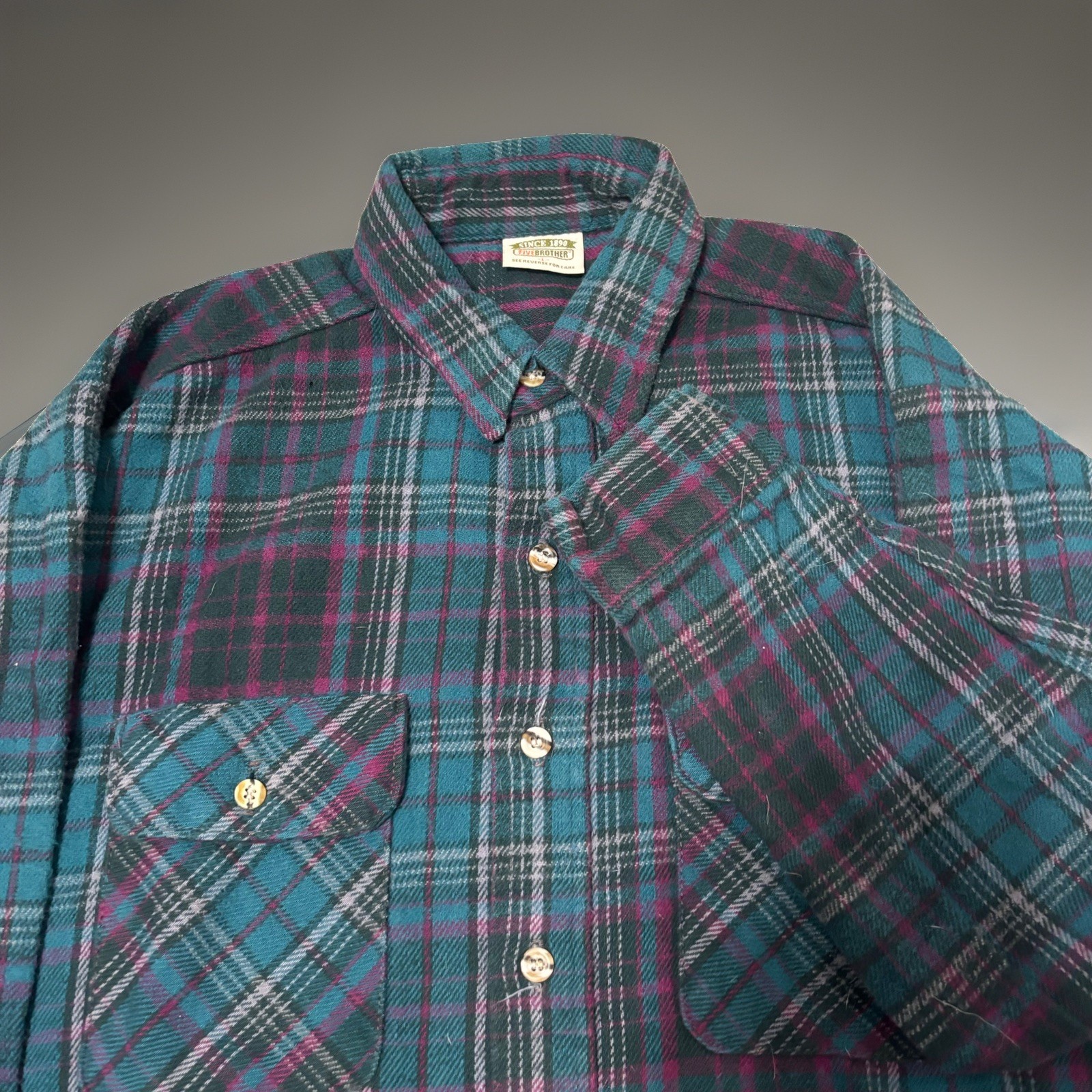 Vintage Five Brothers Flannel Shirt Mens L USA Retro Grunge 80s-90s Fall Wear
