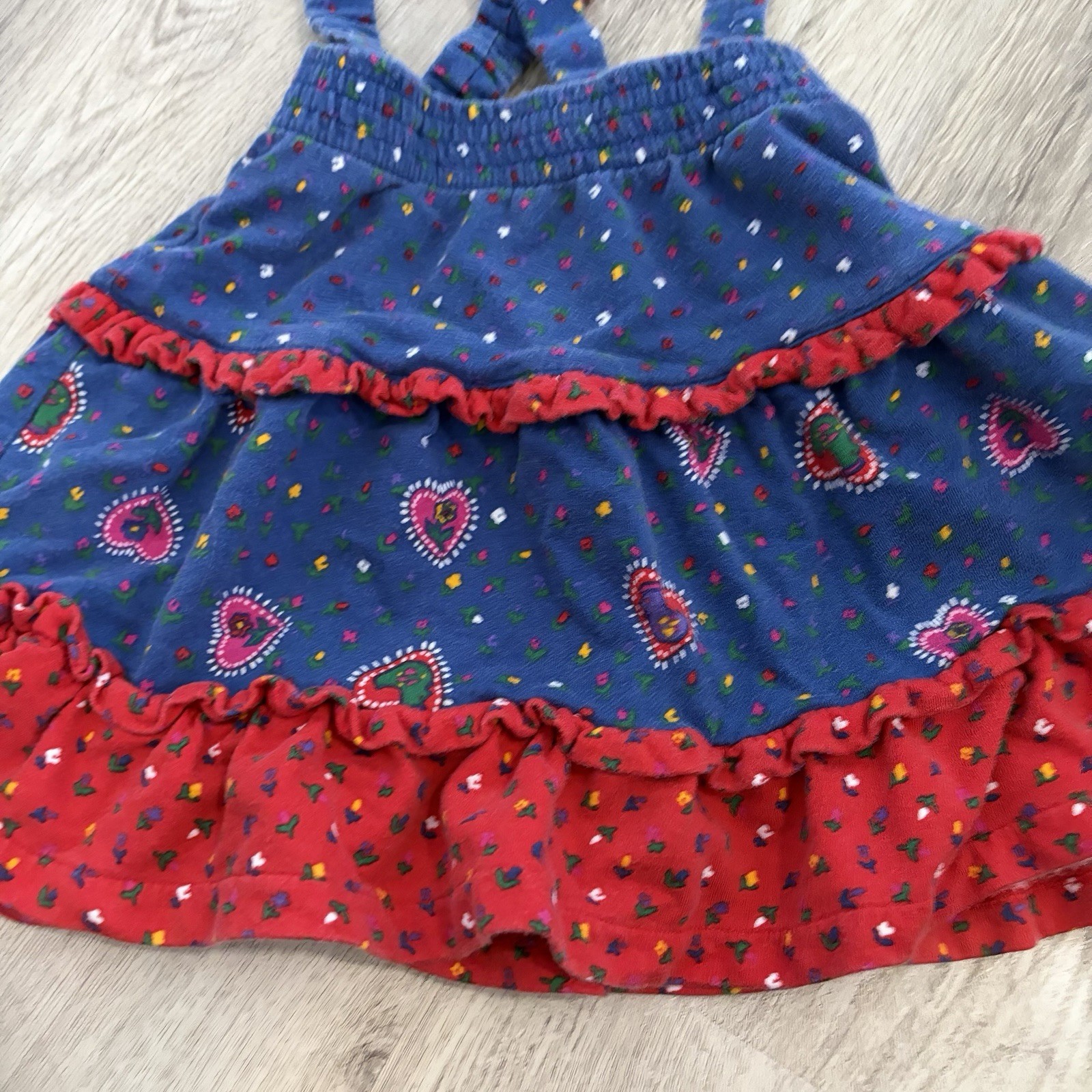 VTG Gymboree girls Overall Skirt pinafore dress red ruffle heart Rainbow Tag 3/4